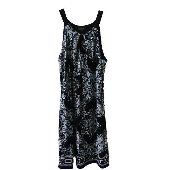 White House Black Market Shift Dress Size Small Medallion Peep Hole A-Line Black - Picture 2 of 12